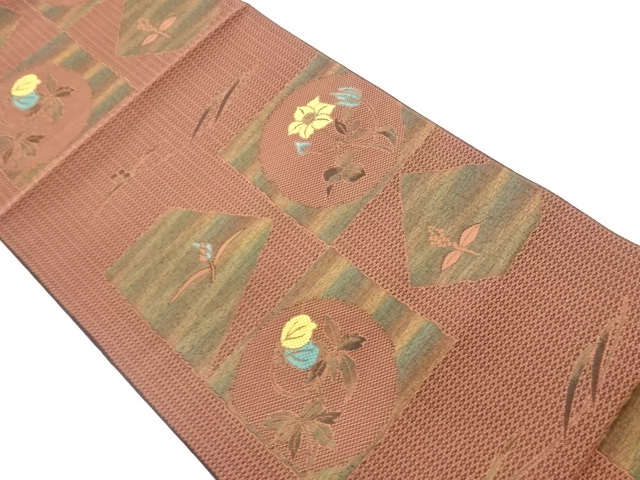 JAPANESE KIMONO / CHIKUZEN HAKATA / WEAVING A FLORAL PATTERN COLORED P